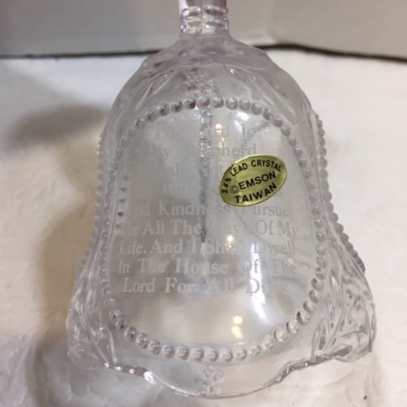 VTG Emson Etched Lead Crystal Glass Bell Praying Hands The Lord Is My Shepherd - Picture 6 of 7